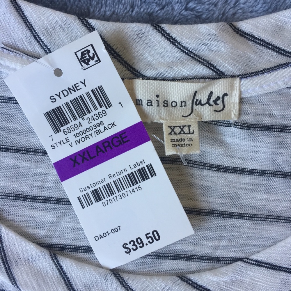 Maison Jules - White Black Stripes Peplum Tank XXL - Picture 3 of 5